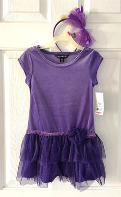 George Girls XS-4/5 Purple Sparkle Set ~ Stretch Velour Tutu Dress + Headband - Image 1 of 4