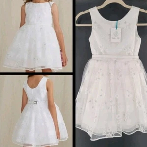 Vestido Abel & Lula Blanco Bordado Tul Cinturón Talla 8 Niñas Formal Pascua  - Imagen 1 de 14