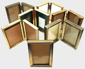 Lot 7 Vtg Small Ornate Gold Metal Brass Embossed Picture Photo Frames 6 Bi-Fold - Picture 1 of 16