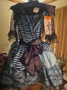 NWT - Halloween Girls Enchanted Blue & Black Witch Costume Dress Hat Medium 7-8 - Picture 1 of 9