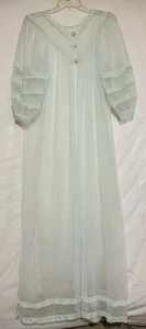 Vintage JC Penny Long Aqua Nightgown/Robe Lace Sheer Open Front 3/4 Sleeves Med - Picture 1 of 15