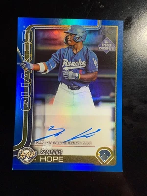 2025 Topps Pro Debut Zyhir Hope Blue Foil Auto /150 - Color Match Dodgers - Image 1 of 2
