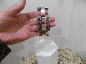 Pre-1948 Wide Mexico Silver Art Deco Oxidized Track Link Bracelet 68. Grams 7" - Picture 1 of 12