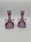 Fenton Cranberry Glass Swan Candlestick Pink Rose Color
