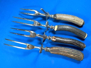 4 Antique Carving Forks w/ Antler Handles ~ Restoration or Parts Lot, Set Props! - Picture 1 of 24