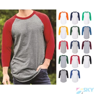 Raglan 3/4 Sleeve Baseball Men's Plain Tee Jersey Team Sports T-Shirt NEW 4420 - Picture 1 of 14