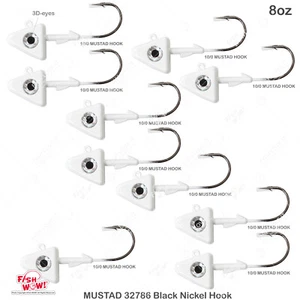 10 Stück Angeln 8oz Shad Jigkopf 32786 Mustad 2x Strong Haken 10/0 Weiß - Bild 1 von 7