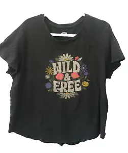 Old Navy Everywear XXL Black Graphics Wild & Free Tee Shirt Grunge Retro Y2K - Picture 1 of 4