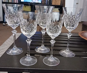 5 Crystal Clear Precision Cut Vintage Crystal Wine Glass 3 Large 2 Medium - Picture 1 of 7