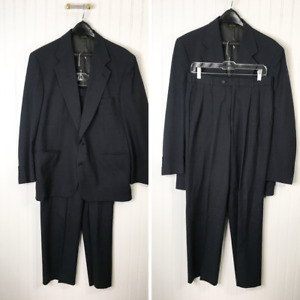 Evan Picone Mens Two Button Suit Blue 100% Wool Geometric Pockets USA L 32 X 31