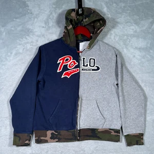 Ralph Lauren Hoodie BOYS Large 14 16 Blue Gray Camo Full Zip Spell Out Jacket - Picture 1 of 8