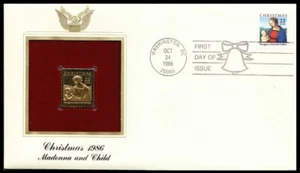 Christmas, Madonna by Perugino, USA 1986 FDC 22 carat gold leaf stamps - Picture 1 of 1