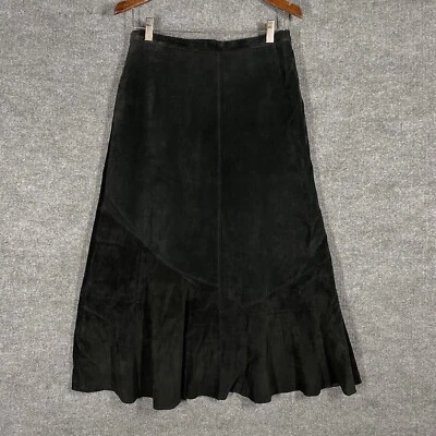 Chico's Skirt Womens 1 Black Suede Leather Trumpet Flare Midi Goth Grunge Witchy - Image 1 of 4