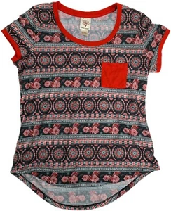 Self Esteem Juniors SS Shirt Floral Aztec Geometric Pink Red Shirt, Sz Large - Bild 1 von 7