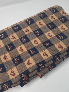 VTG Upholstery Woven 36x43" Country Cottage Fabric Hearts Blue Rustic Colonial - Picture 1 of 4