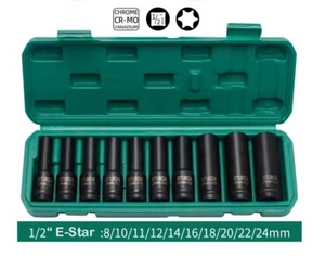 10pc 1/2" Dr Deep Impact E-Star Female Torx Socket E8-10-11-12-14-16-18-20-22-24 - Picture 1 of 4