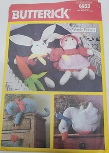 Butterick 6653 Easter Plush Bunny Rabbit Boy Girl, Cat, Duck sew Pattern vtg - Picture 1 of 3