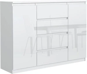 Cassettiera Bianco Lucido con 4 cassetti e 2 Ante 120 cm, Corridoio, Soggiorno - Foto 1 di 3