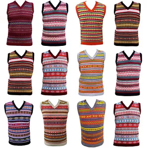 Unisex Herren Fairisle Weste Pullunder Vintage Ärmellos Strickpullover 50s 60s - Bild 1 von 52