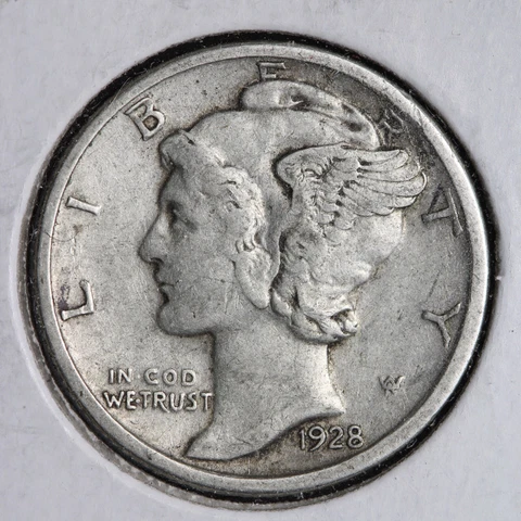1928-D Mercury Silver Dime CHOICE AU E252 WNL Cover