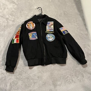 Vintage Military Tour Souvenir Jacket Mens Black US Navy Wool Bomber Patch Coat - Picture 1 of 13