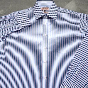 Thomas Pink Traveller Shirt Mens 16 34.5 Blue Purple Stripe Long Sleeve Dress - Picture 1 of 9