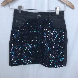 Topshop MOTO Women's Black Denim Jean Skirt Sequin Front 100% Cotton Size 0 - Bild 1 von 6