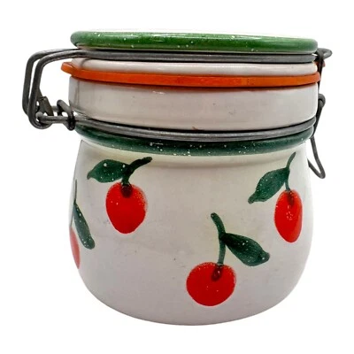 Vintage Italian Pottery Ceramic Hand Painted Canister Hinged Lid Seal Italy - Image 1 of 4