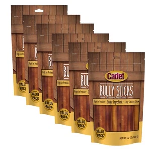 6-pack Cadet Bully Sticks Dog Treats 5.2 Oz. Value Pack Free Shipping - Picture 1 of 4