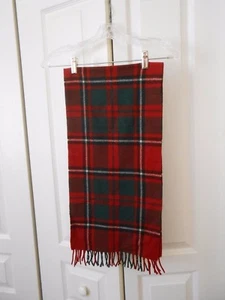 RED, GREEN, WHITE PLAID CASHMERE SCARF  11 X 47" FRINGE 2" - Picture 1 of 2