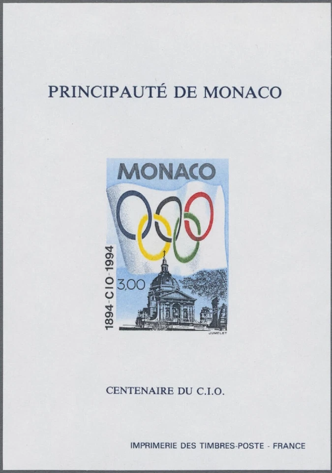 SMT, MÓNACO, 1994 Juegos Olímpicos imperf EXCELENTE S/hoja, MNH CV € 230 +++ Foto 1 de 1