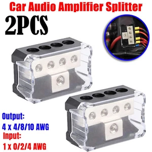 2Pcs Power Ground Amp Distribution Block 0/2/4 Gauge Input 4/8/10 Gauge Output - Picture 1 of 10