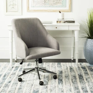 SAFAVIEH Adrienne Linen Chrome Leg Swivel Office Chair | Grey / Chrome | - Picture 1 of 9