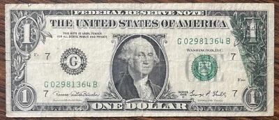 1969 D One Dollar Bill $1 Federal Reserve Note OFFSET PRINTING ERROR #75852 - Image 1 of 2