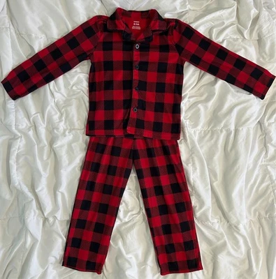 Size 6 Kid 2-Piece Buffalo Check Fleece Coat Style Christmas Pajamas - Image 1 of 4