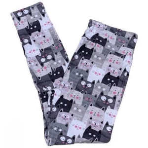 LuLaRoe Womens Leggings Size TC Gray White Pink Cat Cats Kittens Tall Curvy NWT - Picture 1 of 4