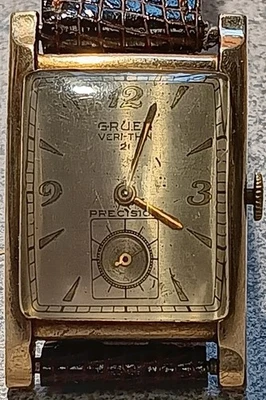 Vintage Mens Gruen Veri Thin 435 Tank Watch Gold Plated 17 Jewel Two Tone Dial - Image 1 of 4