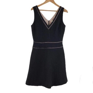 Reiss Black Cotton Blend V-Neck Textured Mini Dress UK 12 - Picture 1 of 9