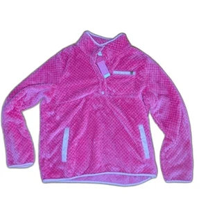 Simply Southern Sherpa Pullover Sweatshirt neu mit Etikett rosa Druckknopfausschnitt Größe Large - Bild 1 von 5