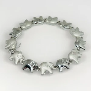 925 Sterling Silver Elephant Charm Link Chain Bracelet 8" - Picture 1 of 8