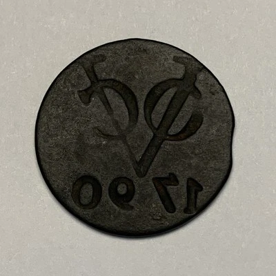 Moeda holandesa VOC 1790 – erro raro de brocagem de espelho – Holanda 1700s - Imagem 1 de 2