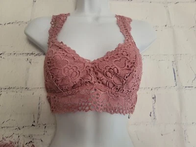 Aerie Purple Lace Lounge Bralette Medium Lightly Lined Front Racerback Stretch - Image 1 of 4