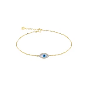 14K Massiv Gelbgold CZ Böser Blick Armband Glück Charm Rolle Kette Glied Frauen - Bild 1 von 2