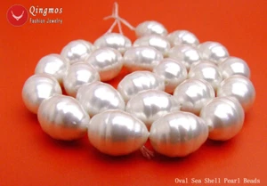 Oval 13*16mm White Sea Shell Pearl Beads Jewelry Making Necklace Earring DIY 15" - Bild 1 von 8