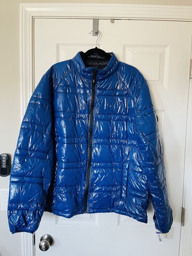 Cappotto tampone Michael Kors blu lucido nuovo con etichette XL