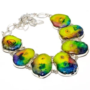 Rainbow Solar Quartz Druzy Gemstone Silver Plated Statement Necklace Jewelry 18" - Picture 1 of 1