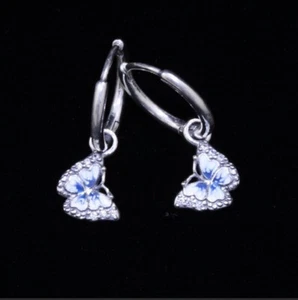 Brand New Genuine Pandora Blue Butterfly Hoop Drop CZ Earrings 290778C01 - Picture 1 of 7