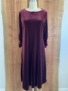 Susan Graver Burgundy Velvet Elegant Shift Midi Dress Small Wine Red Stretch S - Picture 1 of 12