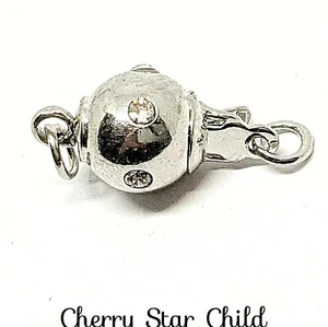 Silver pl ball box clasp set with rhinestones jewellery finding 2 part - Bild 1 von 4