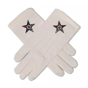 Order of the Eastern Star Masonic Embroidered Cotton Gloves - [White] - Picture 1 of 1